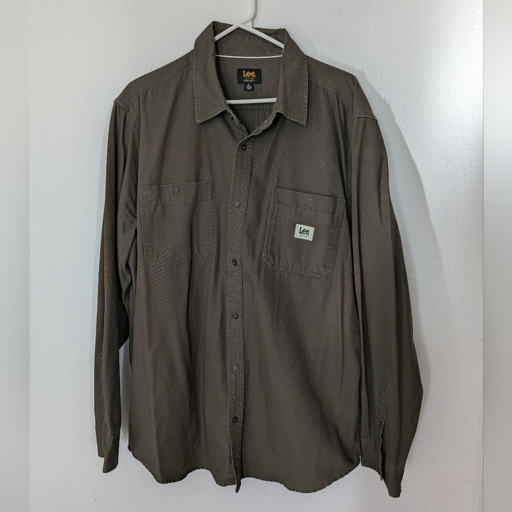 Lee Work Shirt Wear Long Sleeve Shirt XL Olive Green Pre Owned Button Up